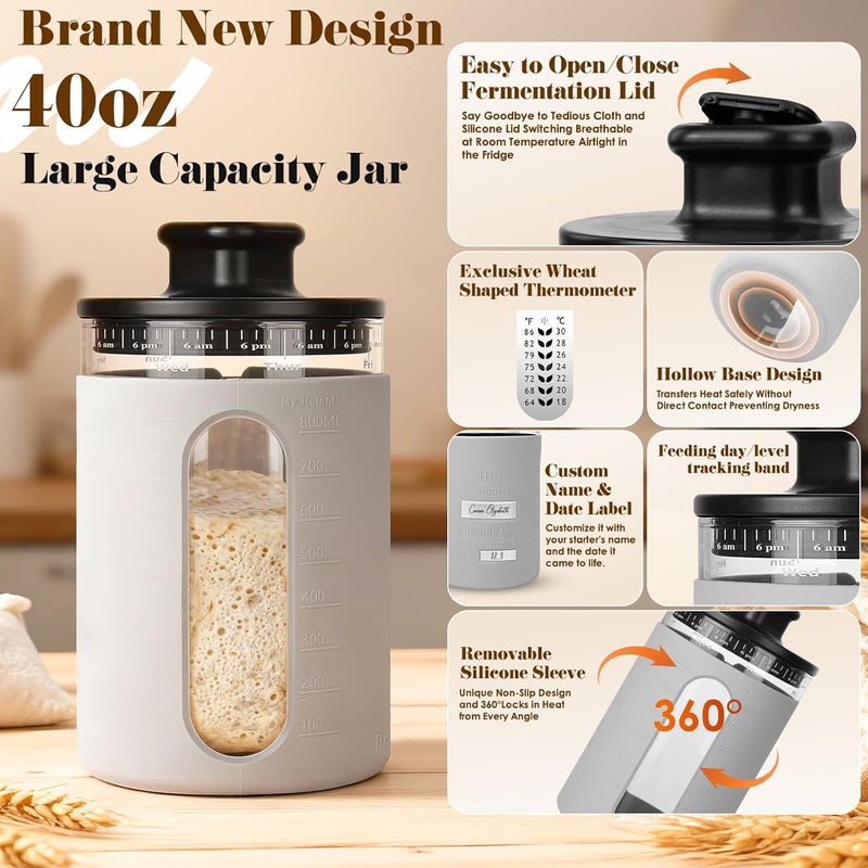 Risecret Deluxe Sourdough Starter Kit with Wood Pulp 9" Round & 10" Oval Bannetons & Personalized 34 oz Sourdough Starter Jar Air Flow Lid, Bread Sling Scrapers & Bag Complete Sourdough Bread Baking Supplies - Image 5